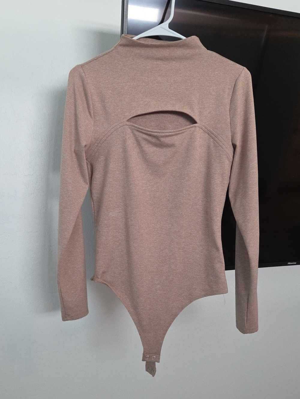 Long Sleeve Light Brown Bodysuit with Front Cutout